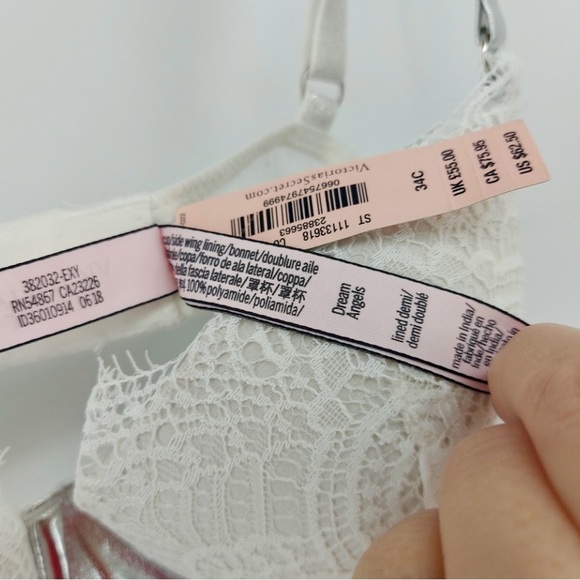 Victoria's Secret Dream Angels White Lace Line Demi Silver Straps 34C - Picture 3 of 6